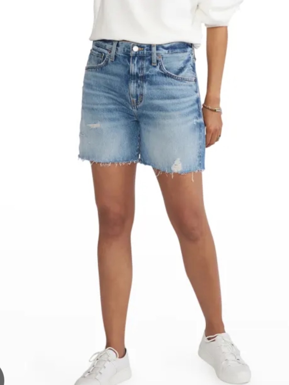 Etica Skylar Cutoff Denim Shorts - Light Wash Blue
